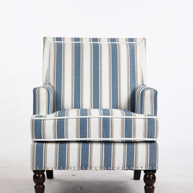 Breakwater Bay Upholstered Accent Chair Vintage Armchair with Blue and White Striped Linen Fabric Wayfair